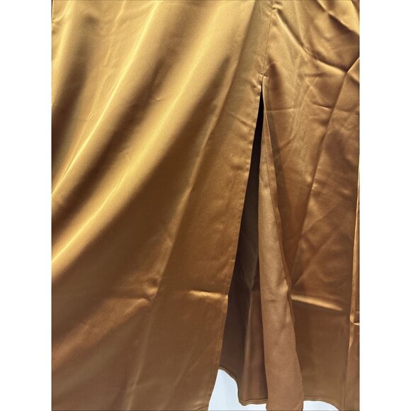 J. Crew Womens Brown Side Zip Skirt Below Knee, Front Slit Silk Feel Size 14 NWT - Picture 3 of 5